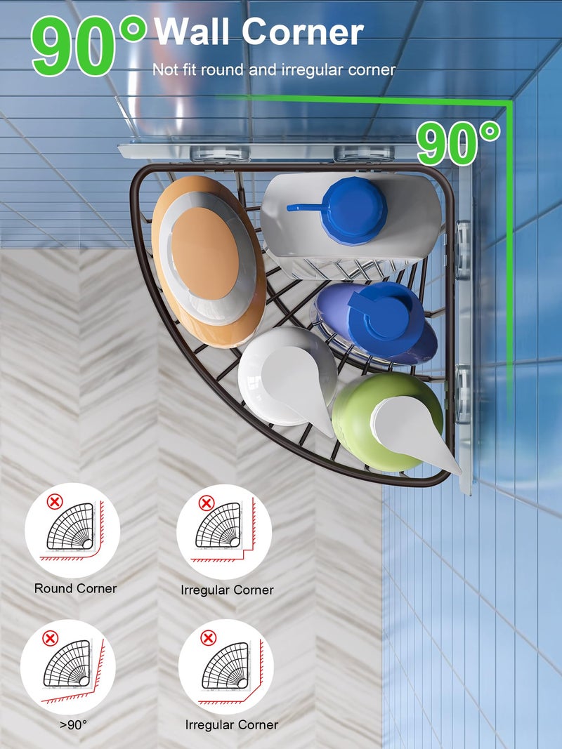SMARTAKE 2-Pack Corner Shower Caddy Deep Basket Design, SUS304 Stainless Steel, Wall Mounted Bathroom Shelf with Adhesive, Storage Organizer for Toilet, Dorm and Kitchen (Bronze) - Image 2